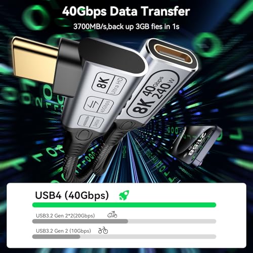 short right angle usb c extension 2FT Compatible with Thunderbolt 4 Extension Cable high Speed 40Gbps Data Transfer,8k/4k@60hz video,240w Fast Charging male to female usb-c 90 degree extension cable - size: 2 ft