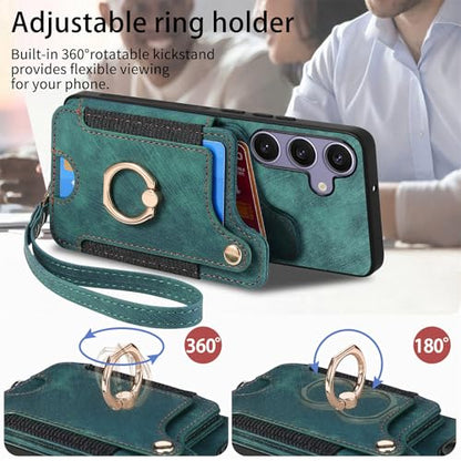 for Samsung Galaxy S25 FE Case Wallet with Card Slots Green | PU Leather Flip Folio Cover,RFID Blocking Ring Holder,Kickstand,Wrist Strap,Shockproof,Magnetic Protective,Women Men Girls - color: Green, size: Galaxy S25 FE 6.7 Inch