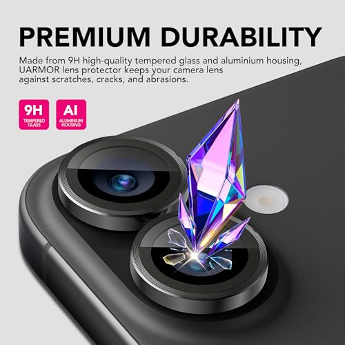 UARMOR Glass 3 Pack Screen Protector & 1 Pack Camera Lens Protector for iPhone 16 (6.1 Inch) 9H Tempered Glass with Easy Installation Kits (Clear) - size: iPhone 16