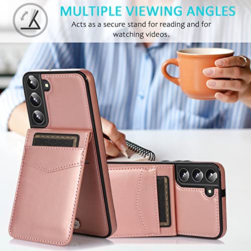 Asuwish Phone Case for Samsung Galaxy S22 Plus /S22+ with Tempered Glass Screen Protector and Credit Card Holder Wallet Cover Stand Leather Cell Accessories Glaxay S22Plus Cases Women Rose Gold - color: Rose Gold