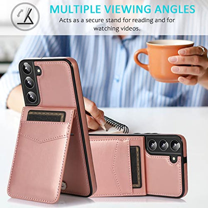 Asuwish Phone Case for Samsung Galaxy S22 Plus /S22+ with Tempered Glass Screen Protector and Credit Card Holder Wallet Cover Stand Leather Cell Accessories Glaxay S22Plus Cases Women Rose Gold - color: Rose Gold