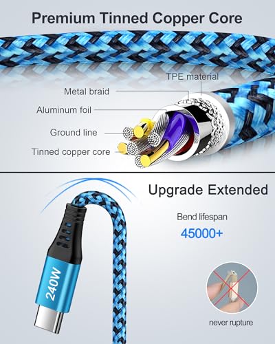 USB C to USB C Cable, 240W USB C Cable Fast Charging 6FT, PD 5A USB C Cable - color: Blue, Purple-240W Cable