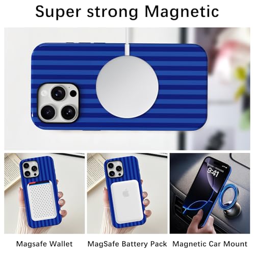 Skyseaco Compatible with iPhone 14 Pro Max Case with MagSafe, Cute Striped Phone Case for Women Girls, Soft TPU + Hard PC Dual Layer Shockproof Glossy Protective Cover, Navy Blue - color: Navy Blue, size: iPhone 14 Pro Max