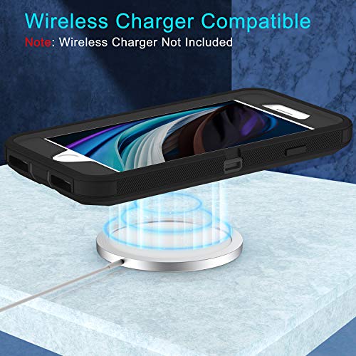 MXX Case Designed for iPhone SE 2020 / SE 2022 Heavy Duty Protective Case with Screen Protector [3 Layers] Rugged Rubber Shockproof Protection Cover & Rotating 360 Degree Belt Clip (Black) - color: Black
