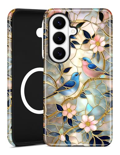 Magnetic Flower Phone Case for Samsung Galaxy A16 5G, Bird | Compatible with MagSafe, Cute Aesthetic Stained Glass Floral Design, TPU and PC Protective Phone Cover for Women Girls - color: Flower Bird