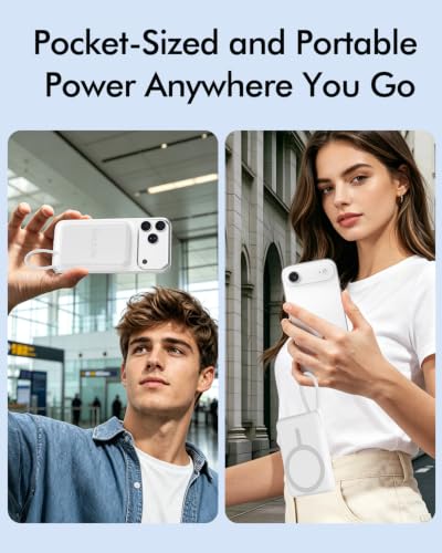 for Magsafe Power Bank 5000mAh, Slim Magnetic Portable Charger - color: White