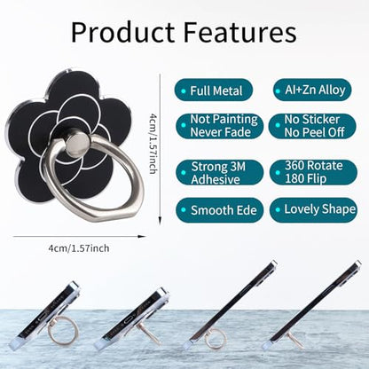 4pcs Cell Phone Ring Stand,Cell Phone Ring Holder Flower,360 Rotate and 180°Angle Adjustable Metal Finger Ring Socket Grip Kickstand for Smartphones