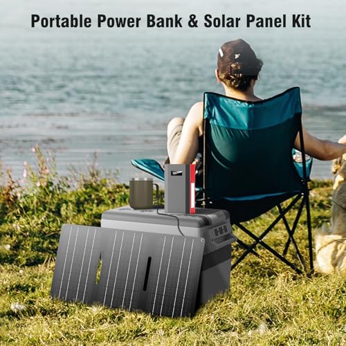 Portable Solar Power Bank with AC Outlet 65W 110V External Battery Pack - color: Red Black