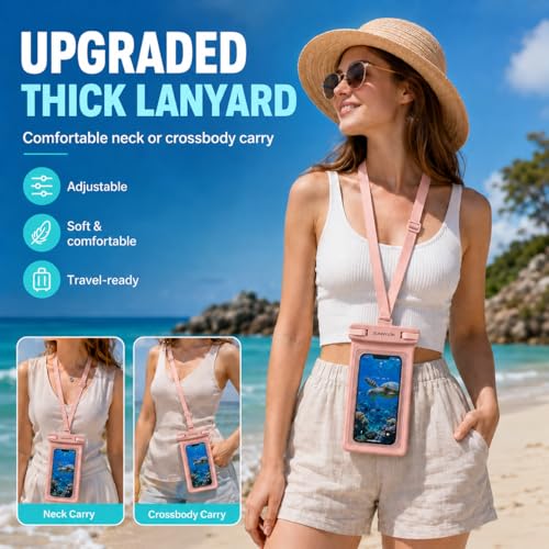 3D Waterproof Phone Pouch, IPX8 100FT Underwater Phone Case,Soft TPU Cell Phone Dry Bag with Lanyard,7 Inch Fits iPhone 17-11 Pro Max, Samsung Galaxy S26/S25/S24 Ultra, Beach Pool (1-Pack Pink) - color: 1-pack pink