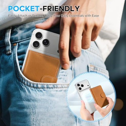 SHIELDON Genuine Leather for Magsafe Wallet, Retro Light Brown | Strong Magnetic, Card Holder, Rfid Blocking, 6 Card Slots, ID Window, for iPhone 17/16/15/14/13/12 Series & Magnet Case - color: Light Brown - Retro