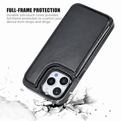 Wallet Case Compatible with iPhone 15 Pro Max(6.7"),Slim Protective case with Card Holder with 1 Screen Protective Glass,Premium PU Leather Kickstand Card Slots Case-Black - color: Black