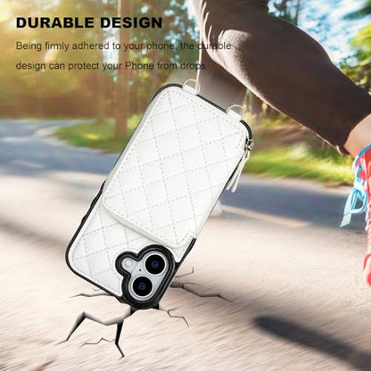 Bocasal Crossbody Wallet Case Card Holder for iPhone 17, White | RFID Blocking PU Leather Zipper Handbag Purse, Kickstand Flip Folio Case with Card Slots Holder Wrist Strap Lanyard 6.3 Inch - color: White