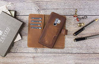 Venito Florence Leather Wallet Phone Case Compatible with Samsung Galaxy S9 - Extra Secure with RFID Blocking - Detachable Phone Wallet - Antique Brown - color: Antique Brown, size: S9