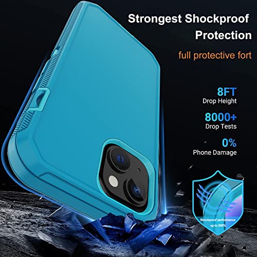 for iPhone 14 Case with 2 Screen Protector,Heavy Duty Shockproof Dropproof Dust Proof Military 3-Layer Rugged Durable Protective Cover - color: Lake/Sky Blue