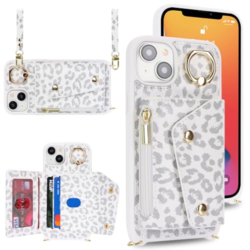 Lipvina Crossbody Wallet Case for iPhone 13,White Leopard - color: 03-White Leopard, size: iPhone 13 6.1"