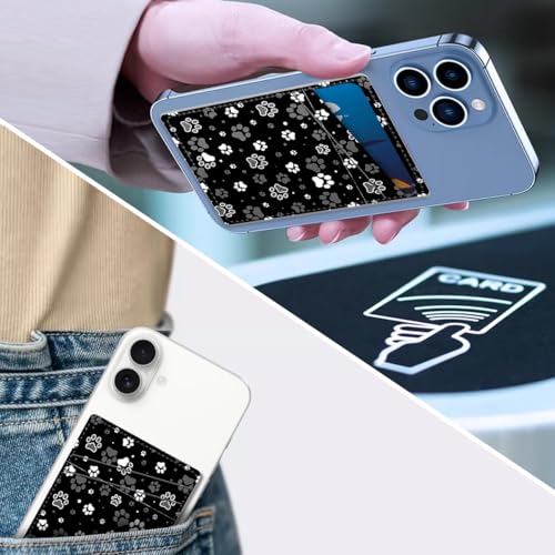 Phone Card Holder, Dual Pocket Leather Phone Wallet Adhesive Stick On, Cute Card Holder, Credit Card Holder for Phone Case Compatible with Most Phone （Dog Paw Print And Star） - color: Dog Paw Print And Star