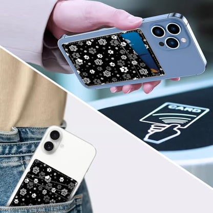 Phone Card Holder, Dual Pocket Leather Phone Wallet Adhesive Stick On, Cute Card Holder, Credit Card Holder for Phone Case Compatible with Most Phone （Dog Paw Print And Star） - color: Dog Paw Print And Star