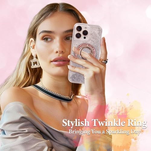 Magnetic Phone Ring for MagSafe Grip [Super Magnet] Gold Twinkle Design Ring Holder Stand, magsafe pop Socket (Rose Gold) - color: Rose Gold