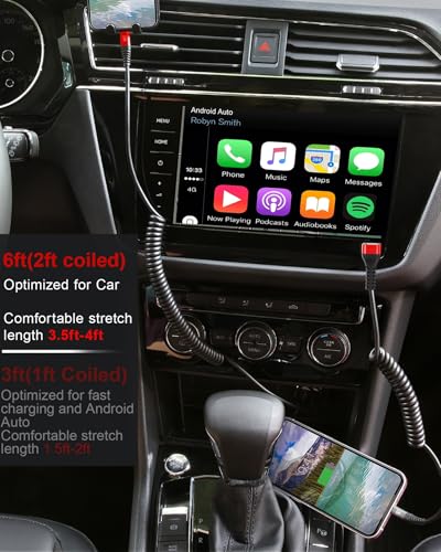 Coiled USB C Cable for Car [3FT/6FT] 90 Degree USB C to C Cable 60W 3A Fast - color: Red, size: 3FT+6FT