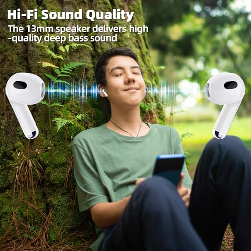 Promise Wireless Earbuds with TikTok Remote Control, Bluetooth 5.3 Earphones with 40Hrs Playtime, ENC Clear Call Mic (Not ANC)13mm Deep Bass, Smart Headphones for iPhone Laptop Computer Sports(White) - color: White