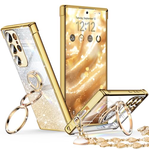 XYZ for Galaxy S26 Ultra Case with Stand, for Samsung Galaxy S26 Ultra Case with Double Ring, Women Girls Bling Luxury Glitter Clear Phone Case Cover Heart for Samsung S26 Ultra, Gold - color: Clear Glitter Gold, size: Galaxy S26 Ultra