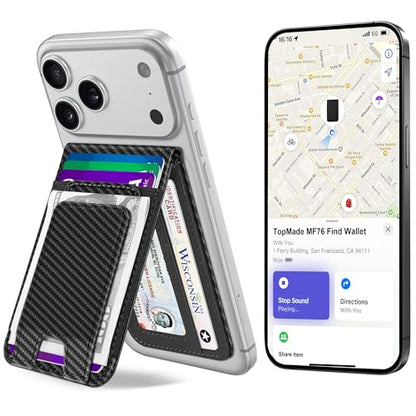 for MagSafe Wallet with Money Clip, Works with Apple Find My, Carbon Fiber - color: Carbon Fiber Find My