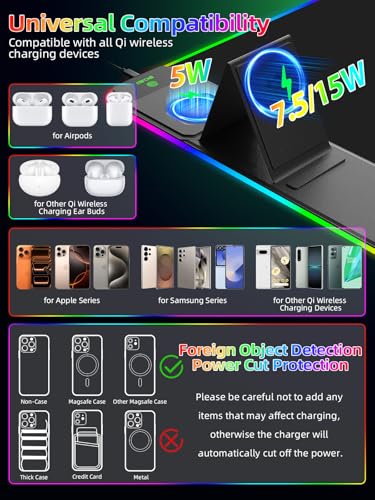 Mouse Pad with Wireless Charger Foldable Phone Holder, XXL RGB Gaming Mousepad 31.5"x15.8" Large Desk Mat for Keyboard, Black Desk Pad with Dual Qi Charging Station, 11 Colors 5 Modes - color: Black-Phone Holder-31.5"x15.8"