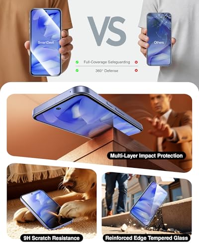 SMARTDEVIL 3 Pack Tempered Glass for Google Pixel 9a Screen Protector | Military-Grade Shatterproof Protection, Fingerprint Unlock Compatible, Fast & Easy Installation, Case Friendly Design - size: Pixel 9A