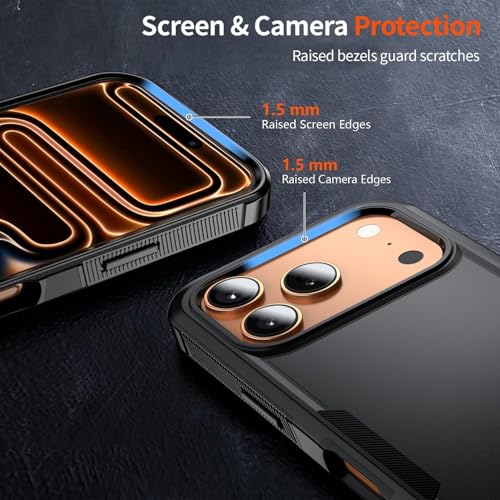 for Apple Recommend Shockproof iPhone 17 Pro Max Case,[15 FT Military Grade Drop Protection],with 2X [Kevlar 9H Glass Screen Protector] Air Bumpers Full-Body Protective Phone Case, Matte Black
