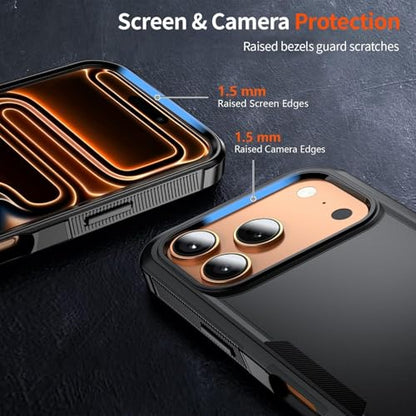 for Apple Recommend Shockproof iPhone 17 Pro Max Case,[15 FT Military Grade Drop Protection],with 2X [Kevlar 9H Glass Screen Protector] Air Bumpers Full-Body Protective Phone Case, Matte Black
