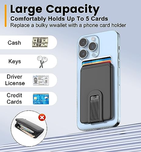 SHANSHUI Phone Card Holder, Ultra Slim Stick on Wallet Stand Silicone Sticky Business Credit Card ID Holder for Back of Phone Compatible with iPhone & Most Smartphones - Black