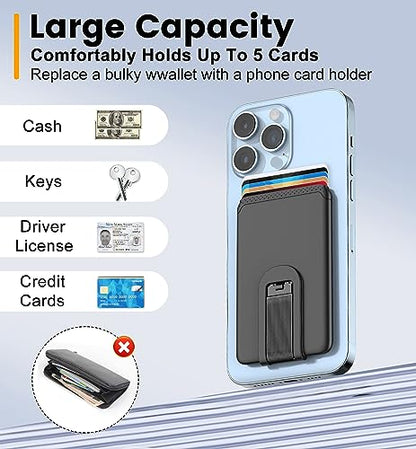SHANSHUI Phone Card Holder, Ultra Slim Stick on Wallet Stand Silicone Sticky Business Credit Card ID Holder for Back of Phone Compatible with iPhone & Most Smartphones - Black