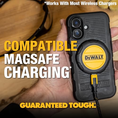 DEWALT 360° Rotatable Magnetic Ring for iPhone 16 Pro Case, Heavy Duty Drop Protection Fit for MagSafe w/Stand & Ring Holder, Shockproof Nanobubbles for iPhone 16 Pro Phone Case Ostand, Black - size: iPhone 16 Pro