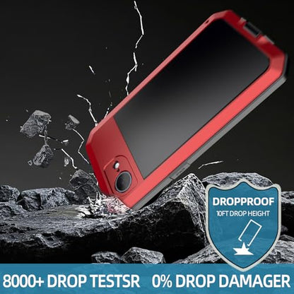 for iPhone 16E Metal Case,Heavy Duty Shockproof Aluminum Alloy Tough Armour Military Grade Phone Case for iPhone 17E,Full Body Protective Cover with Silicone Built-in Screen Protector-Red - color: Red