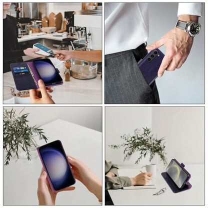MONASAY Wallet Case for Samsung S23 with 3 Card Holders - Purple - color: Purple, size: Galaxy S23