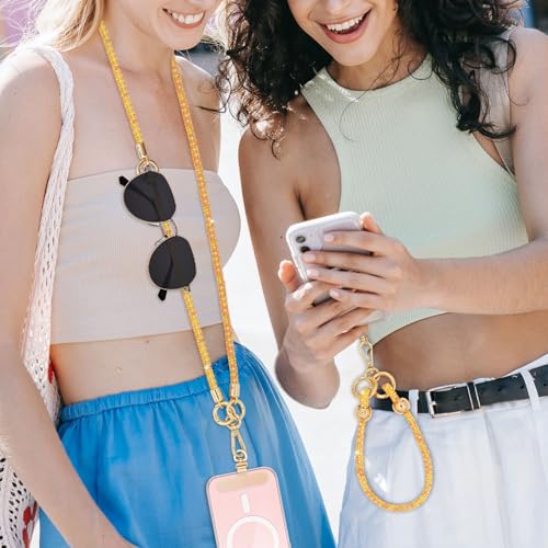 Crystal Phone Strap Crossbody and Wrist Lanyard, Anti Theft Layered & Wrist Strap Cell Phone Neck for Women - color: Orange