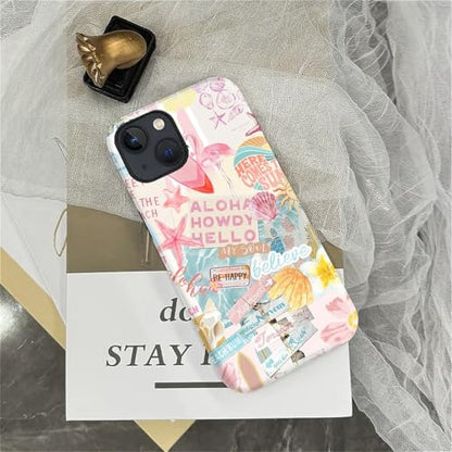 Case Compatible with iPhone 15, Cute Dual Layer Hybrid Phone Cover, Military Grade Drop Protection, Aesthetic Shockproof Phone Case for Women Girls, Pastel Pink Summer Collage - color: Pastel Pink Summer Collage, size: Iphone 15
