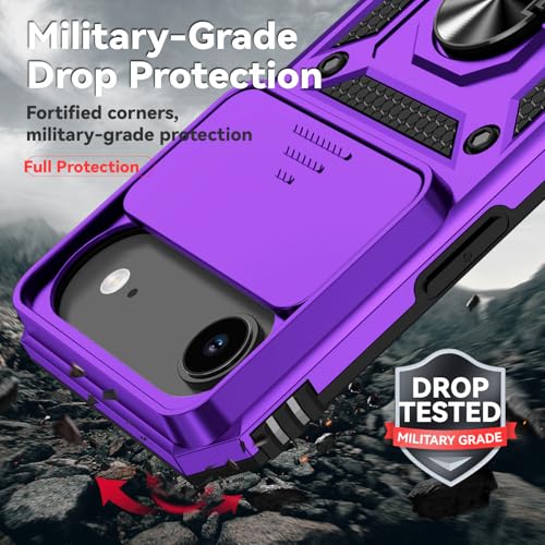for iPhone Air Case, with Slide Camera Cover HD Screen Protector [Military Grade 16ft. Drop Tested] Ring Holder Kickstand Protective Phone Case for Apple iPhone Air 2025, Purple - color: Purple w/ Slide Camera 2nd gen. Military Grade