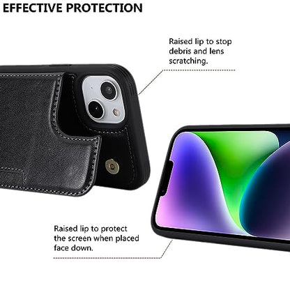 iCoverCase Compatible with iPhone 14 Plus Phone Case with Card Holder, Wallet Case for Women Men RFID Blocking PU Leather Protective Case 6.7 Inch (Black) - color: Black