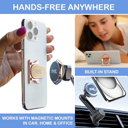 Patented 3-Finger Phone Grip & Stand - Comfortable & Secure Loop Holder for iPhone & Android - Ultra-Slim Zinc Alloy - Magnetic Mount Ready - Cell Phone Ring Alternative [Rose Gold] - color: Rose gold