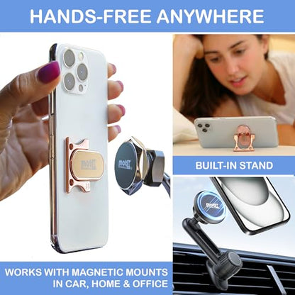 Patented 3-Finger Phone Grip & Stand - Comfortable & Secure Loop Holder for iPhone & Android - Ultra-Slim Zinc Alloy - Magnetic Mount Ready - Cell Phone Ring Alternative [Rose Gold] - color: Rose gold