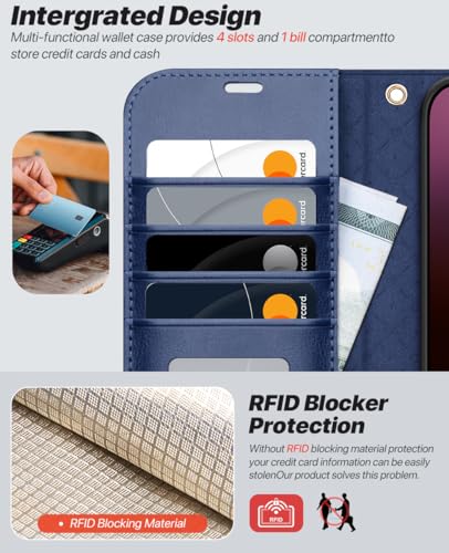 OCASE for iPhone 16 Plus Case Detachable Wallet Case with Card Holder, 2 in 1 Pu Leather Flip Folio with RFID Blocking Stand Wrist Strap Shockproof Phone Cover 6.7 Inch 2024, Blue | Magnetic 2 in 1 Wallet, RFID Blocking Flip Case, PU Leather Case, Kicksta