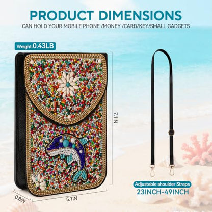 Small Beaded Crossbody Bag for Women, Boho Cell Phone Shoulder Purse Wallet with Handcrafted Colorful Beads - color: Tree-11