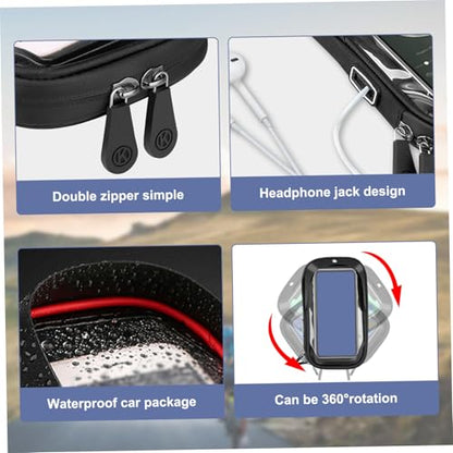 Bike Phone Bag, 3.5x7" Waterproof TPU Bike Phone Holder Bag with 6.4" Touch Screen, 360° Rotatable Zippered Bike Bag with Earphone Hole for Handlebar, Rearview Bike Handlebar Bag Bike Frame Bag Bike