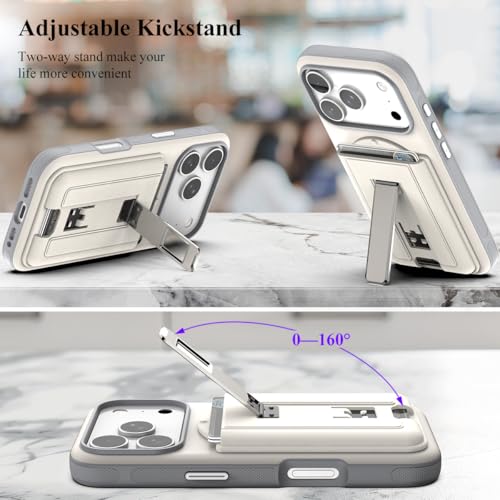 Nvollnoe for iPhone 17 Pro Case with Card Holder & Screen Protector, Compatible with Magsafe, Built-in Kickstand, Detachable Magnetic Wallet Case for iPhone 17 Pro(White) - color: White