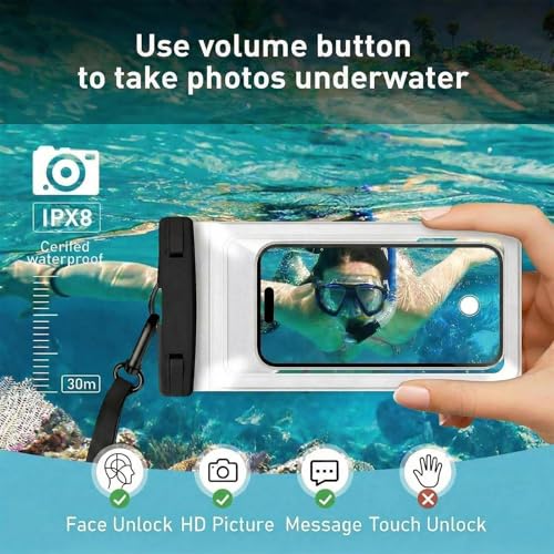 Waterproof Phone Pouch for iPhone 17 16 15 Pro Max IPX8 Black+White | Card Pocket, Lightweight, Large Cellphone Dry Bag, IPX8 Rated, Beach Essential, Cruise Ship, 2 Pack, 8.3 inch - color: B2-Black+White- 2 pack