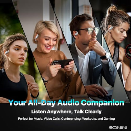 Eonini Open-Ear Earbuds with Earhooks, LED Display Case, Lightweight & Secure Fit, All-Day Comfort, Stay-Aware Design, Clear Calls, 40H Playtime, IPX5 Waterproof Bluetooth 5.3 for Running, Gym - color: White