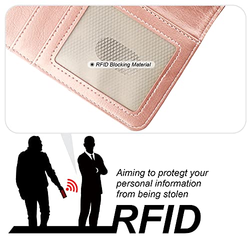 Bocasal Detachable Wallet Case Card Holder for iPhone 15 Pro, Rose Gold | RFID Blocking Kickstand Card Slots Holder PU Leather Magnetic Shockproof Wrist Strap Removable Flip Protective Cover 6.1 inch - color: Rose Gold