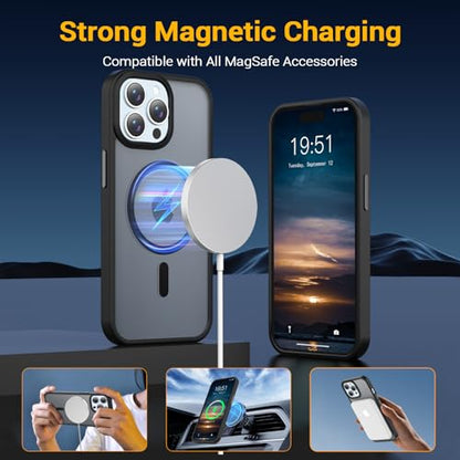 for iPhone 14 Pro Max Case, Compatible with Magsafe, Anti-Yellowing, Military-Grade Protection, Shockproof Slim Magnetic Phone Case Cover, Transparent - color: B-Black, size: iPhone 14 Pro Max