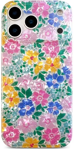 Qokey for iPhone 17 Pro Max Case 6.9" - Glitter Pearly Pastel Flowers Seashell for Women, Soft Bumper Lightweight Slim Fit TPU Non-Yellowing Shockproof Phone Cover, Powder Blue Floral - color: Pastel